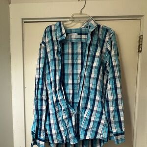 Southern Tide Men's Aqua and Navy Plaid Shirt